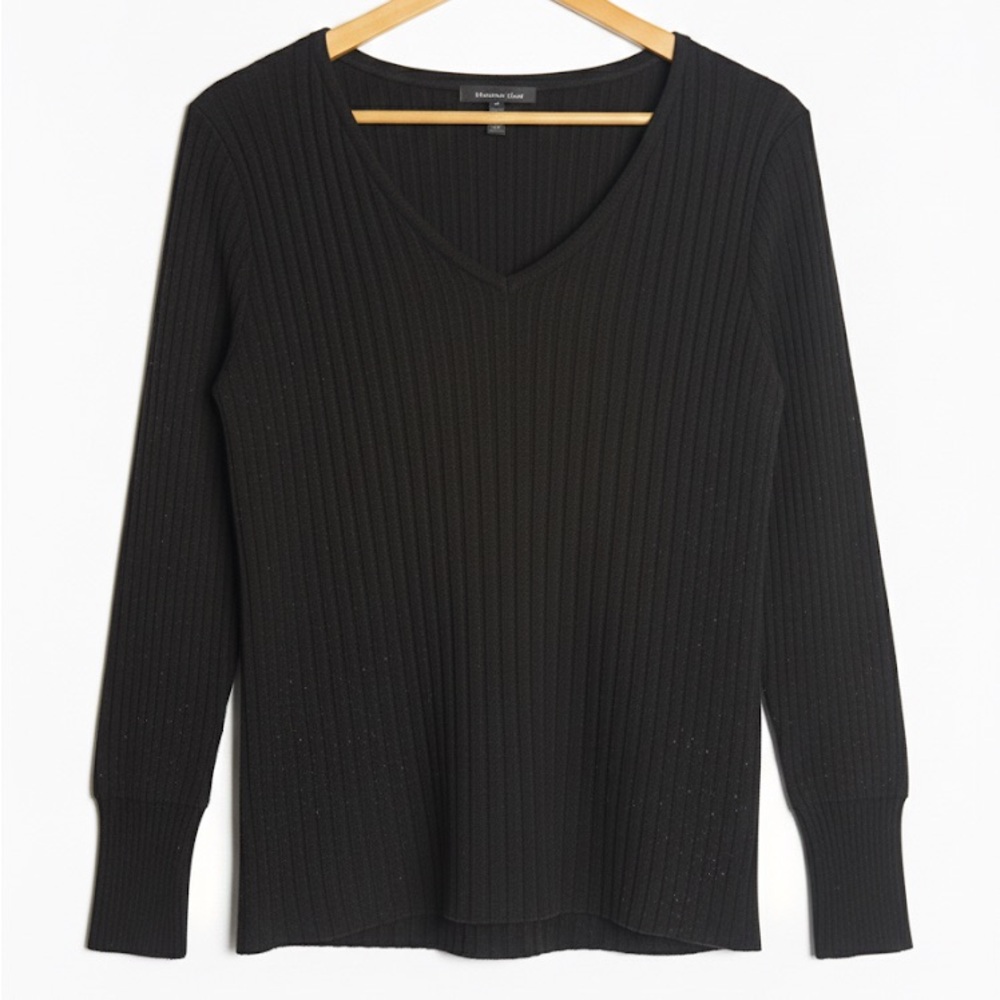 Black Ribbed V-Neck Sweater